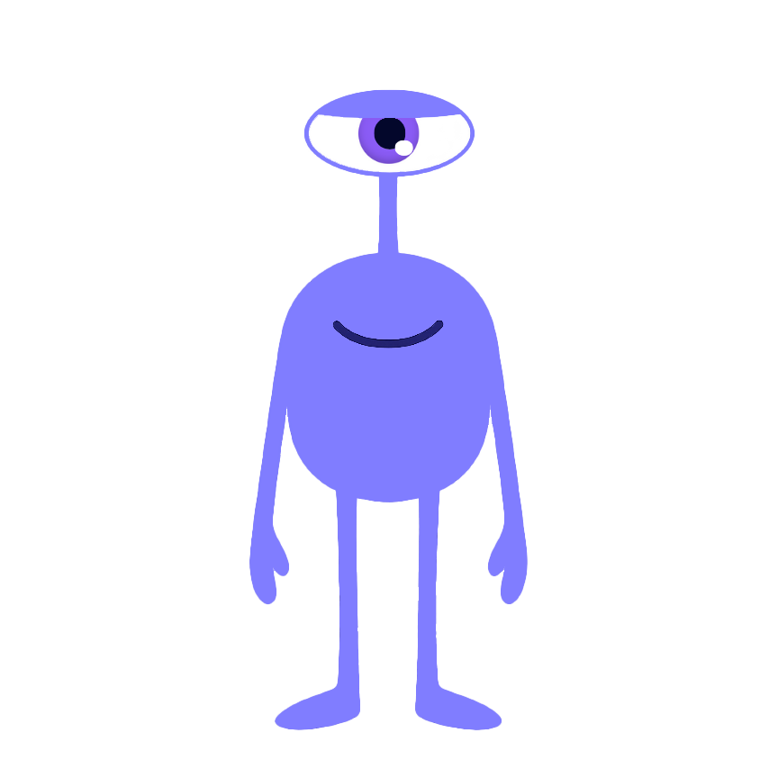 AO Alien, the purple one-eyed mascot of The Eye